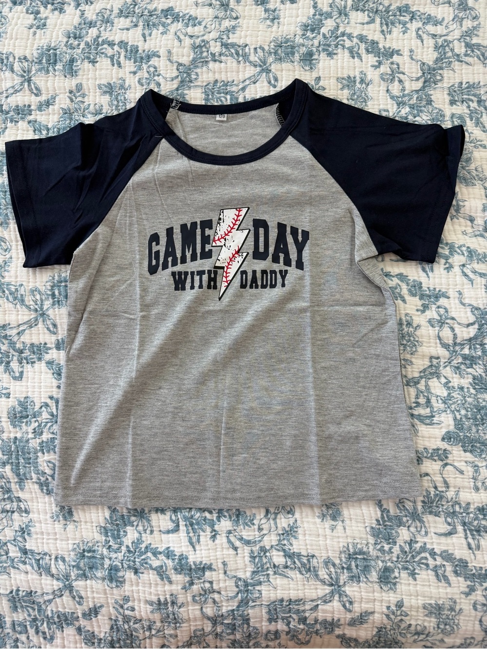 Kids Grey & Navy 'Game Day with Daddy' Raglan Tee